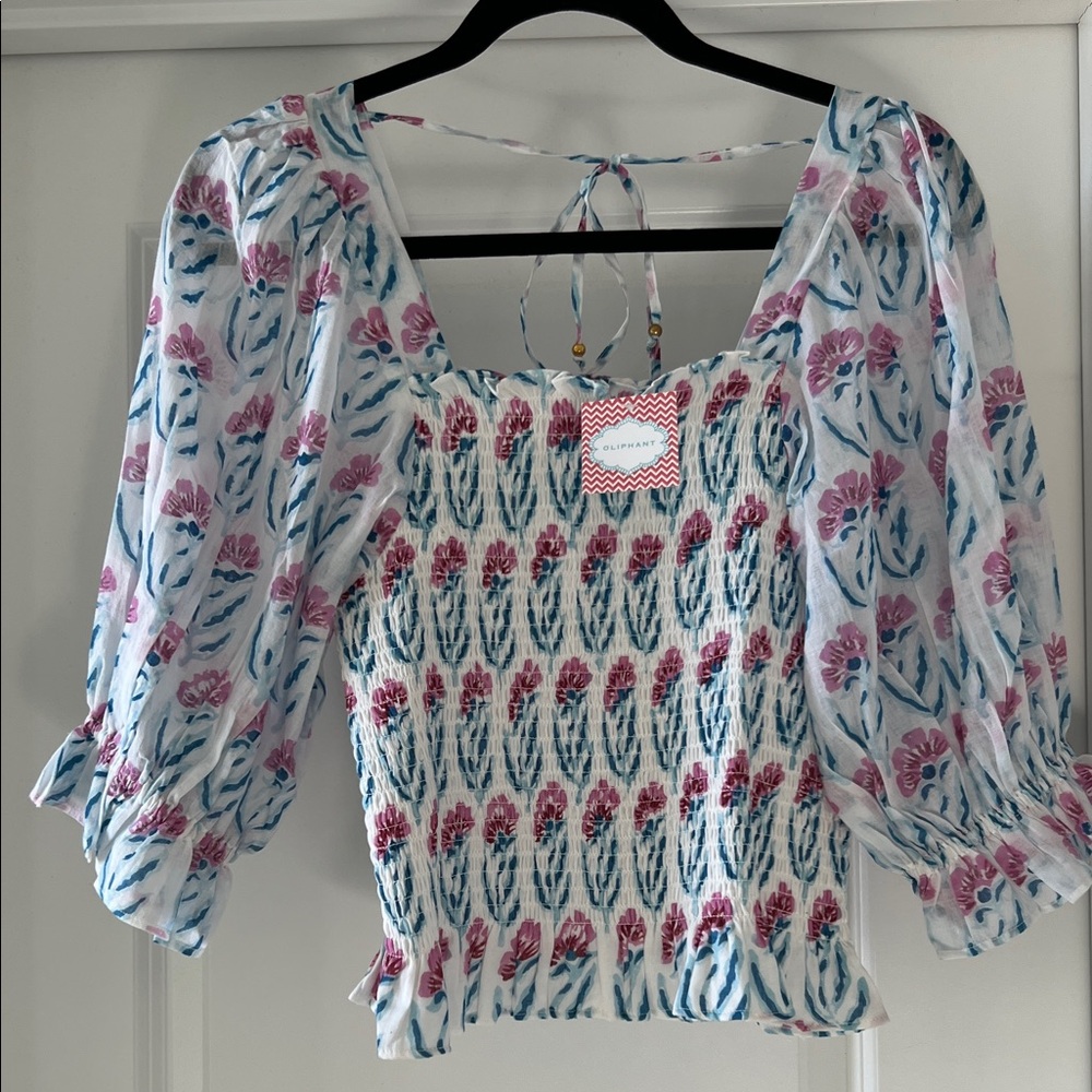 Oliphant Blue and Pink Floral Blouse